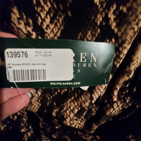 Lauren Ralph Lauren NEW Snake Pattern Brown Ruched Stretch Long Sleeve Dress 10P - Picture 3 of 5